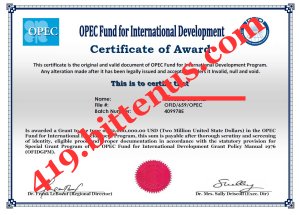 OPEC Certificate of Award Certificate for Mr